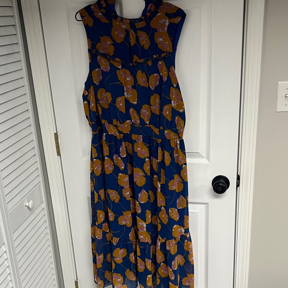 Modcloth Navy and Mustard Floral Maxi Dress